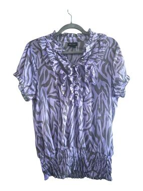 Sam & Max Purple Zebra-Print Ruffle Short Sleeve Blouse